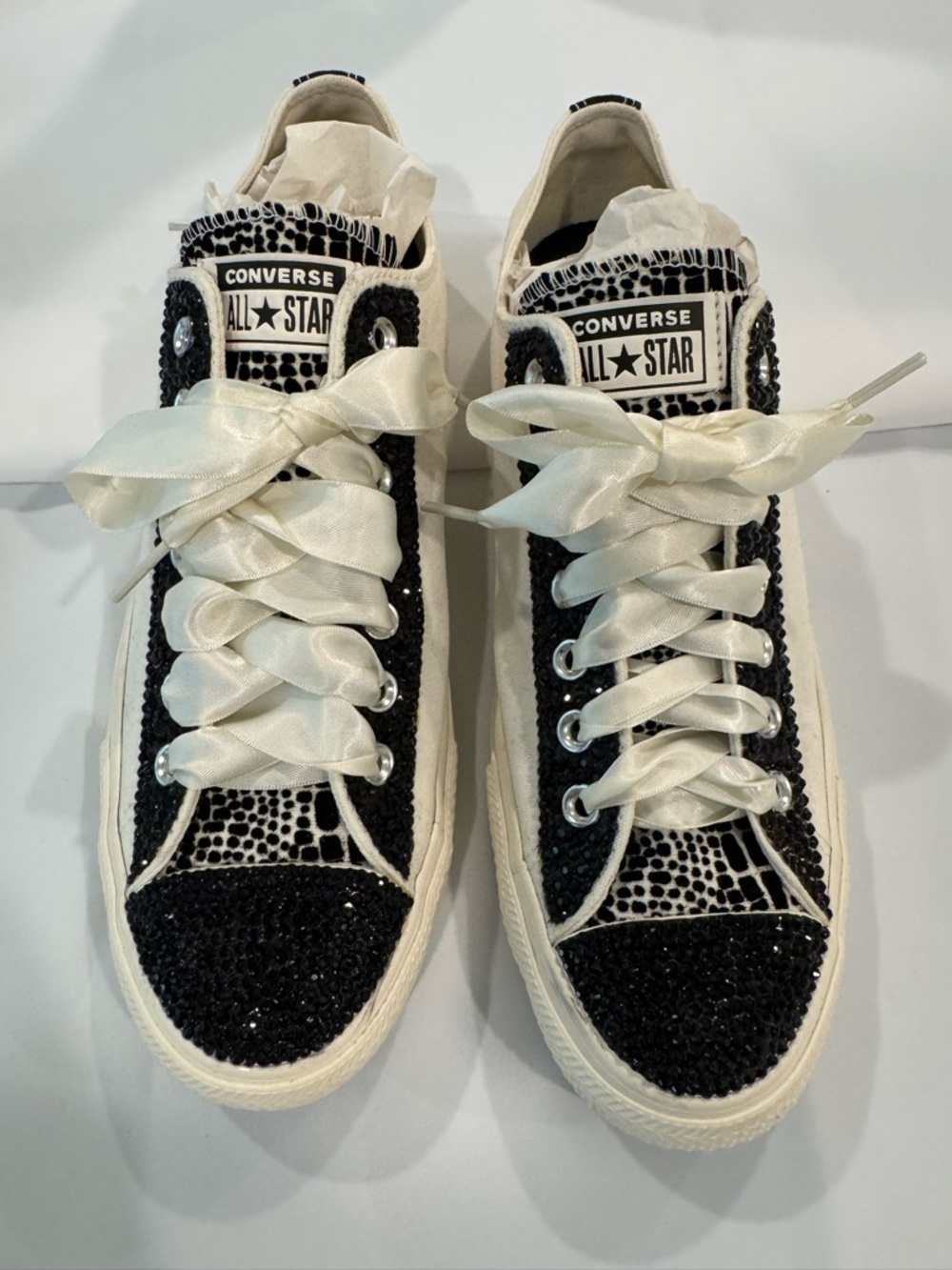 Converse Women's Black & Ivory Blinged Low Top Sneakers